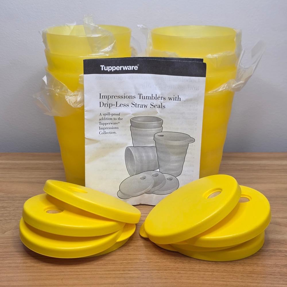 8 NIP Tupperware Impressions Tumbler w/Drip-Less Straw Seals 3218C Yellow 11oz